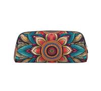 RLDOBOFE Unico Foglia Fiore Meditazione Stampa Tribale Matita Bag Impermeabile Cerniera Matita Caso di Cuoio Penna Box Sacchetto Cosmetico Per La, Argento, Taglia unica
