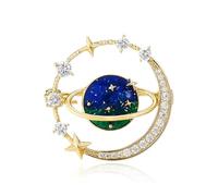 RLHRNDE Spilla smaltata a forma di pianeta, da donna, delicata spilla con strass a forma di stella e nuvola, placcata in oro 18 carati, con zirconia cubica, Saturno Moon, accessori per abiti alla moda