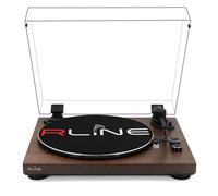 RLINE - Giradischi Vinili Bluetooth Noce, Lettore Vinili 33 e 45 Giri, Piatto 12" con Bordo Cromato, Piedini Antivibrazione, Cartuccia Magnetica AT3600, Pre-amplificatore Attivabile