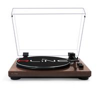 RLINE - Giradischi Vinili Bluetooth Noce Lucido, Lettore Vinili 33 e 45 Giri, Piatto 12" con Bordo Cromato, Piedini Antivibrazione, Cartuccia Magnetica AT3600, Pre-amplificatore Attivabile