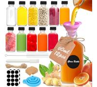 Rliocvhe 12 Pezzi Bottigliette di Vetro Piccole, 60ml Mini Bottiglie Vetro, Riutilizzabile Shot Bottigliette per Zenzero, Liquori, Bevande e Spezie con Coperchi Etichette Imbuto ed Spazzola