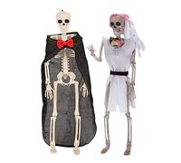RLKHXBS 2pcs Movable Joint Skeletons for Halloween Bride Groom for Haunted House Decor And Scary Parties