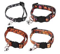 RLKHXBS 4pcs Halloween Dog And Cat Collars with Bells Pumpkin Skull Print Random Style Pet Accessories for Halloween Celebration Stylish And Classy Costume Decoration