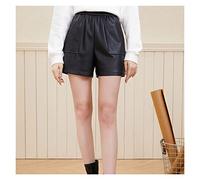 RLKHXBS Black Leather Pants Female Shorts Thin A Word Outside Straight PU Leather Wide Leg Pants