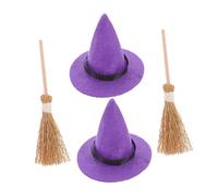 RLKHXBS Cappello da stregone di Halloween e Cappello da stregone in Miniatura Cappello da stregone Cappello da Scopa per Bambola di casa Halloween Witches Broom Halloween Wizard Accessorio in Feltro