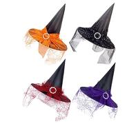 RLKHXBS Chic Halloween Witch Hat Decoration 4 Colorful Witch Hats for Party Witch Hat Props for Halloween Costumes And Events