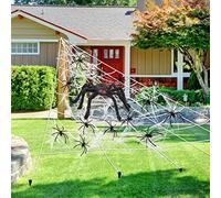 RLKHXBS Halloween Natale Grande Web Stretch Triangular Rhobbwb P Oggetti di Scena a più Dimensioni opzioni Bianche spaventose con Pali di Gancio per la Decorazione del Cortile per Esterni (197in