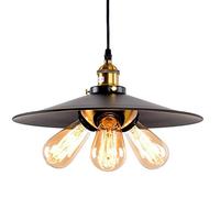 RLKHXBS Indoor Chandelier, E- 3 Light Pendant Light Black Finish Metal Adjustable Dome Barn Ceiling Light Antique Hanging Fixture Traditional 14" Chandelier for Kitchen Island, Restaurants Ba