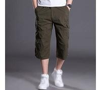 RLKHXBS Long Length Cargo Shorts Men Summer Casual Cotton Multi Pockets Cropped Trousers Shorts