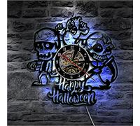 RLKHXBS Luce Notturna a LED Happy Halloween Night Wall Decorative Decorative VINIL DRIMA SCHELETRA SCHELETRA E ORCOLO Vintage ORGHIO di Orologio