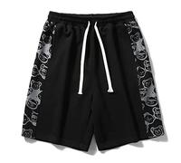 RLKHXBS Men's Casual Beach Shorts Lightweight Couple Shorts Summer Cartoon Black Shorts with Pockets