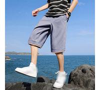 RLKHXBS Men's Cotton Ice Silk Blue Shorts Summer Capris Externally Casual Thin Elastic Waist Beach Shorts
