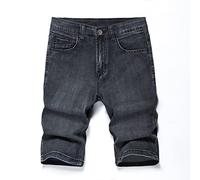 RLKHXBS Men's Grey Black Denim Shorts Summer Stretch Jeans Shorts Loose Straight Denim Shorts