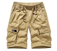 RLKHXBS Summer Cargo Shorts Men's Letter Embroidered Multi Pocket Shorts Loose Khaki Shorts