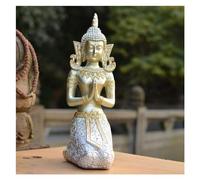 RLKHXBS Tabletop Feng Shui Buddha Statue Resin Crafts in Ginocchio Buddha Statue Decoration, per Decorazione del Soggiorno Retro Sud -EST Asiatico Thailandia Decorazioni per Il Ristorante, Argento