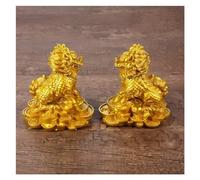 RLKHXBS Tabletop Kirin Statue Ornaments, Chinese Set of Two Gold Resin Kirin Wealth Prosperity Statue, Attract Wealth And Good Luck Office Decoration Tabletop Gifts,7.5cm