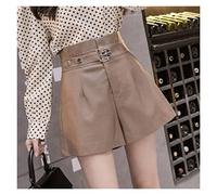 RLKHXBS Women Autumn Winter Leather Pockets High Waist Shorts Wide Leg Shorts Casual Streetwear Shorts