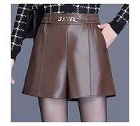 RLKHXBS Women PU Leather Shorts Autumn Winter Female Back Elastic Waist Slim Lady's Shorts