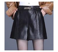 RLKHXBS Women PU Leather Shorts Autumn Winter Female Back Elastic Waist Slim Lady's Shorts
