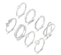 RLMOON Set di 8 anelli placcati in oro 14 carati, da donna, con diamanti finti intrecciati, anello Eternity, non si ossida, impilabili, misura 4-11, Ottone
