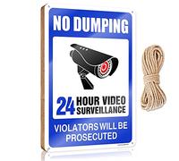 RLVH Cartello da appendere alla porta di avvertimento No Dumping videosorveglianza violatori saranno perseguiti cartello in legno cartello per bagno per casa porta d'ingresso decorazione da appendere