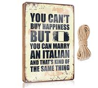 RLVH Cartello da appendere per la decorazione della casa, con scritta in inglese "You Can'T Buy Happiness But Can Marry A Italian Wooden Sign For Home Decor Wooden Signcute" (15 x 28 cm)