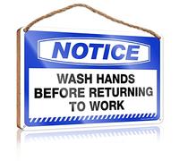 RLVH Cartello decorativo per porta d'ingresso, avviso lavarsi le mani prima di tornare al lavoro, cartello in legno divertente con uomo per grotta, divertente decorazione per il bagno (15 x 28 cm)