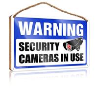 RLVH Cartello decorativo per porta d'ingresso, con scritta in lingua inglese "Warning Security Cameras I Use in legno", divertente cartello per la grotta dell'uomo, decorazione per il bagno (20