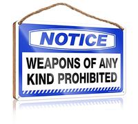 RLVH Cartello decorativo per porta d'ingresso, con scritta in lingua inglese "Weapons Of Any Kind Prohibited", in legno, divertente, per il bagno (15 x 28 cm)