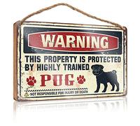 RLVH Cartello in legno con scritta in lingua inglese "Warning This Property Is Protected By A highly trained carlin" in legno, cartello autunnale per la decorazione della casa e dell'ufficio