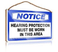 RLVH Cartello in legno per porta d'ingresso, avviso di protezione dell'udito deve essere indossato in questa zona, cartello in legno, decorazione per la casa, casale senza solocitamento, 15 x 28 cm