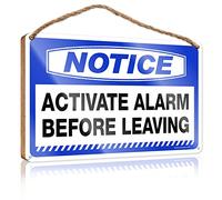 RLVH Decorazione da appendere alla porta con avviso di attivazione allarme prima di lasciare cartello in legno uomo grotta mobili bagno decorazione (15 x 28 cm)