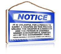 RLVH Divertente cartello per porta dell'ufficio con avviso con licenza con pistola per il trasporto ai sensi della sezione 11.041 e 61.10, cartello di benvenuto in legno da appendere fai da te (23 x