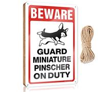 RLVH Piccoli cartelli in legno con detti Beware! Guard Pinscher in miniatura su dovere cartello in legno per la decorazione della casa cucina Wall Art (20 x 30 cm)