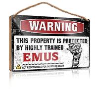 RLVH Targa da appendere alla parete con scritta in lingua inglese "Warning This Property Is Protected By A highly trained Emus", in legno, idea regalo per amici di lavoro, per uomini (20 x 30 cm)