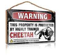 RLVH Targa da appendere alla parete, in legno, con scritta in lingua inglese "Warning This Property Is Protected By A Highly Trained Cheetah", idea regalo per lavoro, amici, bar per uomo (20 x 30 cm)