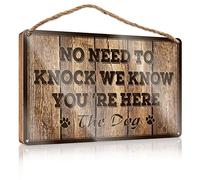 RLVH Targa in legno per bagno, con scritta in inglese "No Need To Knock We Know You'Re Here", divertente cartello artistico da parete per il bagno, decorazione da parete per portico (23 x 35 cm)