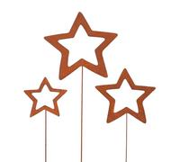 RM E-Commerce - Set di 3 decorazioni da giardino a forma di stella in metallo arrugginito