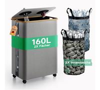 RMAN 160L Bidoni Differenziata da Interno, Contenitori Raccolta Differenziata con Coperchio e Ruote Girevoli Bidoni Differenziata Esterno per Cucina, Ufficio, Giardino, Grigio