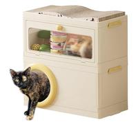 RMAN 3 in 1 Cuccia Gatto e Tiragraffi Scatola Multifunzionale Pieghevole per Gatti Cassa Multifunzionale per Animali Domestici, Accessori Gatti Snack, Gatti Lettiera, Gatti Cibo (Giallo)