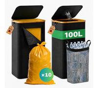RMAN Set 2 Pattumiera Differenziata, 100L, Nero | Bidoni da Interno Pieghevole, Due Bocche con Coperchio, 10 Pezzi Sacchetti Spazzatura, Per Plastica, Bottiglie, Carta