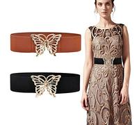 RMENOOR 2 Pz Cintura Elastica Vita Alta Cinture Alte Elasticizzate Cintura Larga Vita Alta con Fibbia in Lega Cintura Vita Alta Donna con Cinturino Elastico per Abbinamenti da Donna