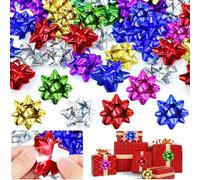 RMENOOR 50 Pz Fiocchi Regalo Adesivi Coccarde per Pacchi Regalo Autoadesivi 5-5.5cm Mini Fiocchetti per Pacchetti Regalo Assortimento di Fiocchi Regalo Colorati per Regali, Natale, Compleanno