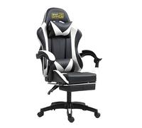 RMF Sedia Gaming Professionale Ergonomica Reclinabile, Poltrona Gaming Seduta Comoda e Rilassante con Poggiapiedi - Sedia per Gamer con Ruote Girevoli, Altezza Regolabile Bianco/Nero