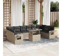 RMIHSJG 11 pezzi Set divano da giardino con cuscino grigio chiaro polyrattan, piano regolabile e design modulare per terrazza, durevole rattan PE imbottitura, pieghevole