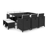 RMIHSJG 11-TLG. Gruppo da giardino con cuscini in polyrattan nero, 1 tavolo 6 sedie 4 sgabelli 16 cuscini, resistente alle intemperie per esterni con imbottitura confortevole
