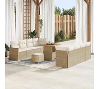 RMIHSJG 11-TLG. Set divano da giardino con cuscino beige polyrattan, in acacacia, per 6 persone, per balcone e terrazza, design modulare, tessuto a mano, resistente alle intemperie, piedini regolabili