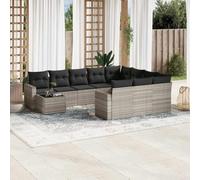 RMIHSJG 11-TLG. Set divano da giardino con cuscino grigio chiaro polyrattan, design modulare con piano in vetro, rivestimenti rimovibili per una vita facile da pulire, resistente alle intemperie