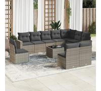 RMIHSJG 11-TLG. Set divano da giardino con cuscino grigio polyrattan, 4 cuscini, 1 tavolo, mobili da esterno in rattan sintetico, impermeabile, design modulare, rivestimenti rimovibili,