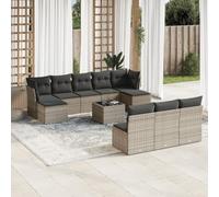 RMIHSJG 11-TLG. Set divano da giardino con cuscino grigio polyrattan, design modulare con vano portaoggetti e sacchetto impermeabile, durevole in rattan PE per terrazza, piano del tavolo